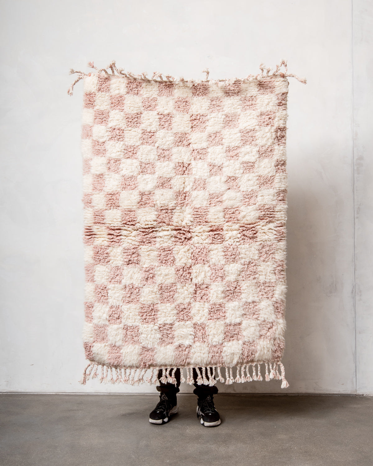Modern, designer, handcrafted Berber rug from Morocco. Beniourain carpet with beautiful colours and patterns and fluffy wool texture.